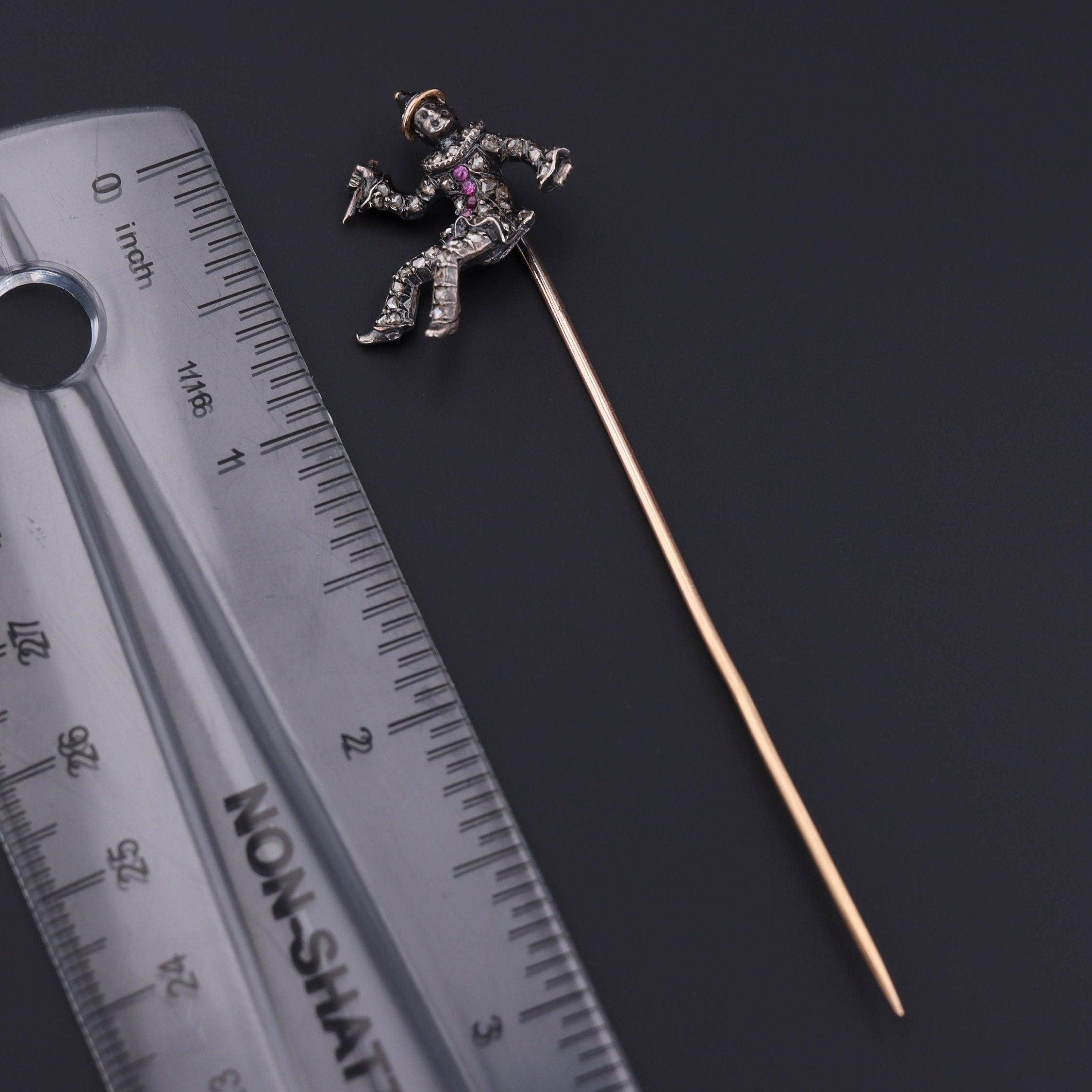 Antique French Diamond Clown with Knife Stickpin In Good Condition For Sale In Lewisburg, PA