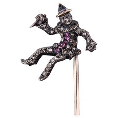 Antique French Diamond Clown con coltello a spillo