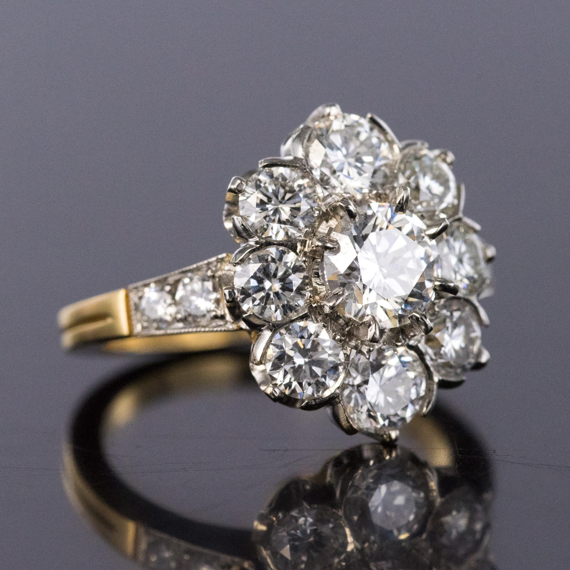 Women's Antique Style French Diamond Daisy Cluster Engagement Ring
