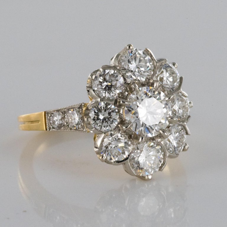 Antique French Diamond Daisy Cluster Engagement Ring For Sale at 1stdibs