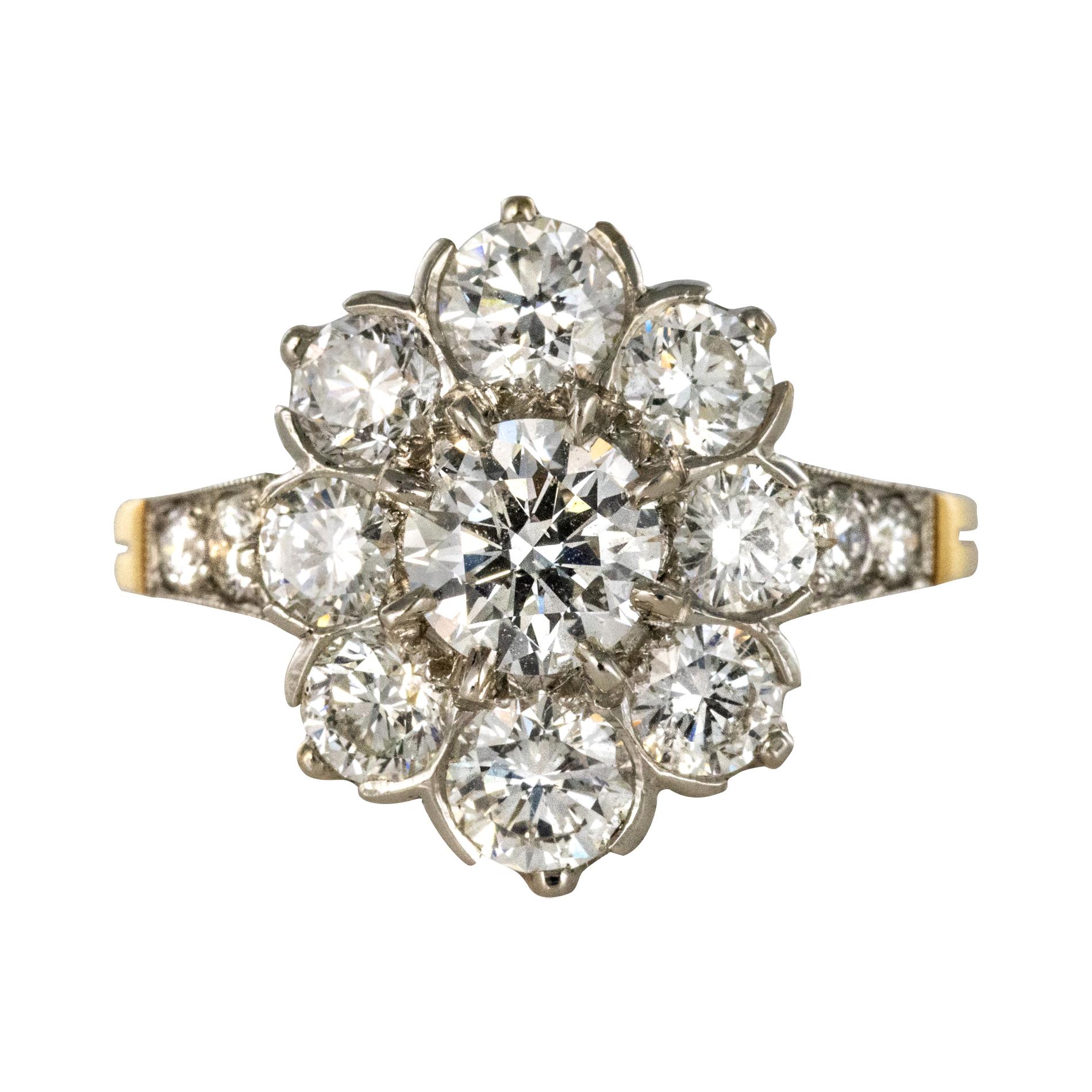 Antique Style French Diamond Daisy Cluster Engagement Ring at 1stDibs |  daisy cluster ring, daisy cluster diamond ring, diamond daisy ring