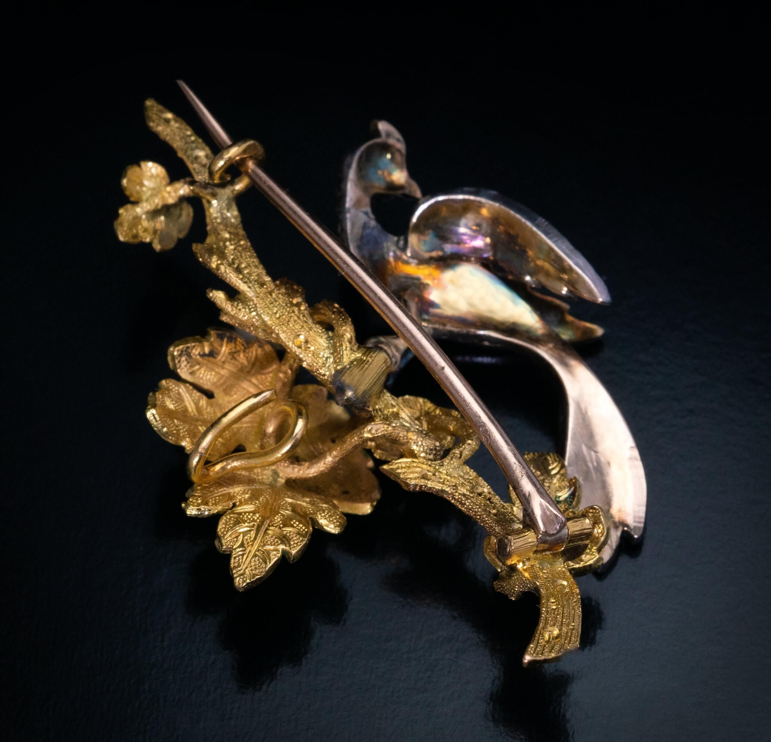 Rose Cut Antique French Diamond Enamel Gold Brooch 1840s For Sale