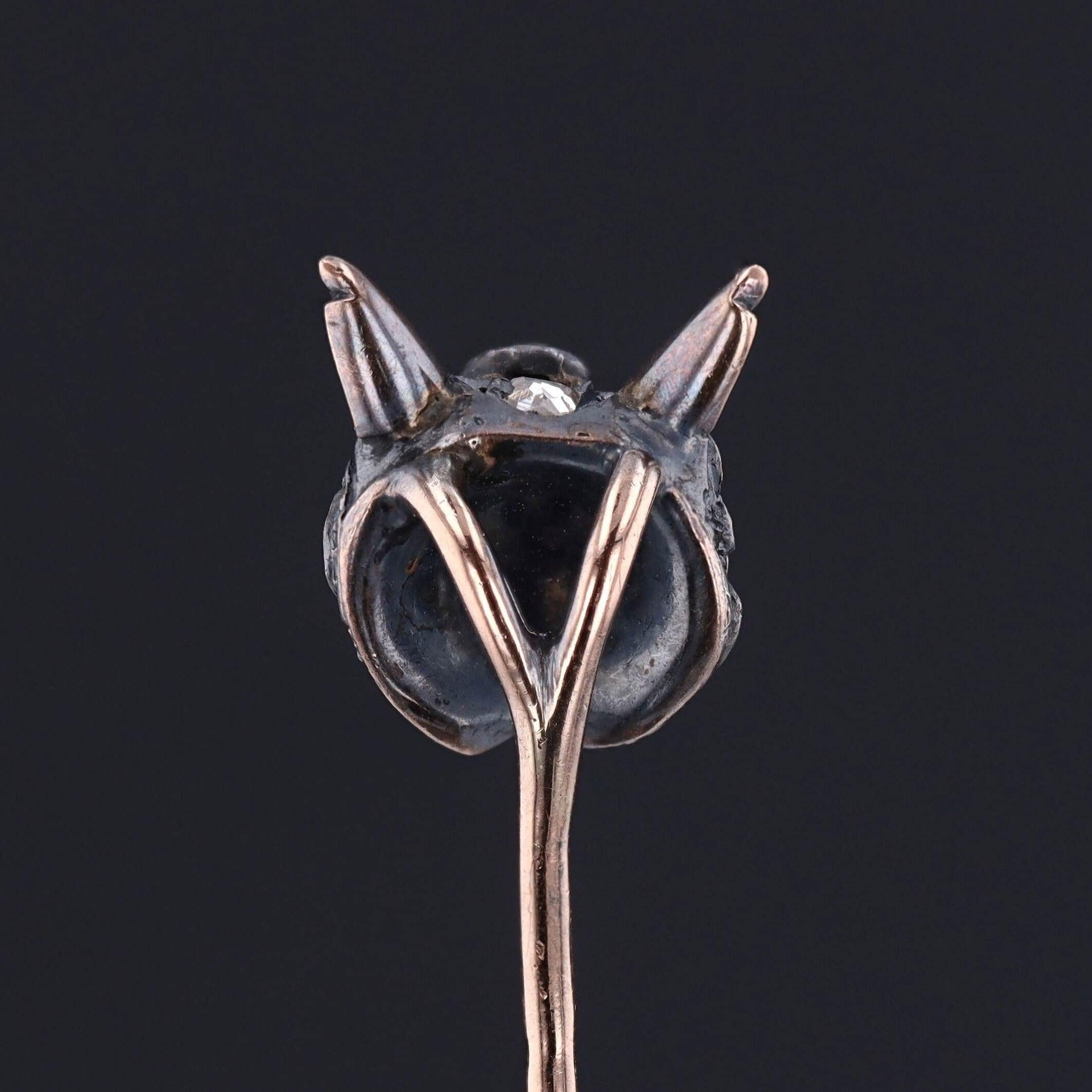 Victorian Antique French Diamond Fox Stickpin of Silver and 18k Gold For Sale