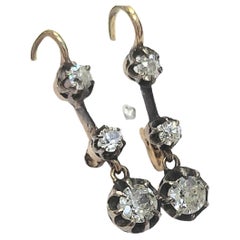 Antique French Diamond Gold Dangling Earrings