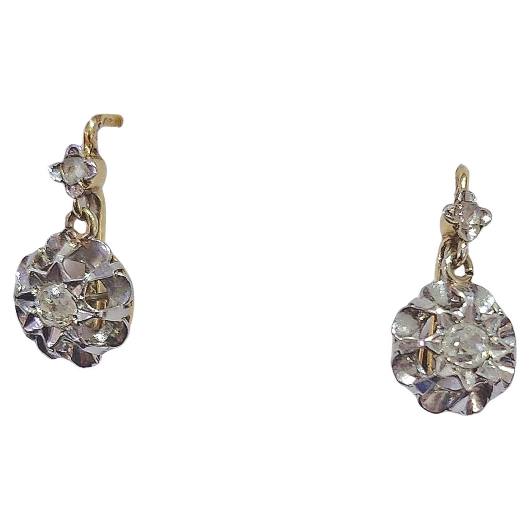 Pendientes de oro con diamantes Antique French en Bueno estado para la venta en Cairo, EG