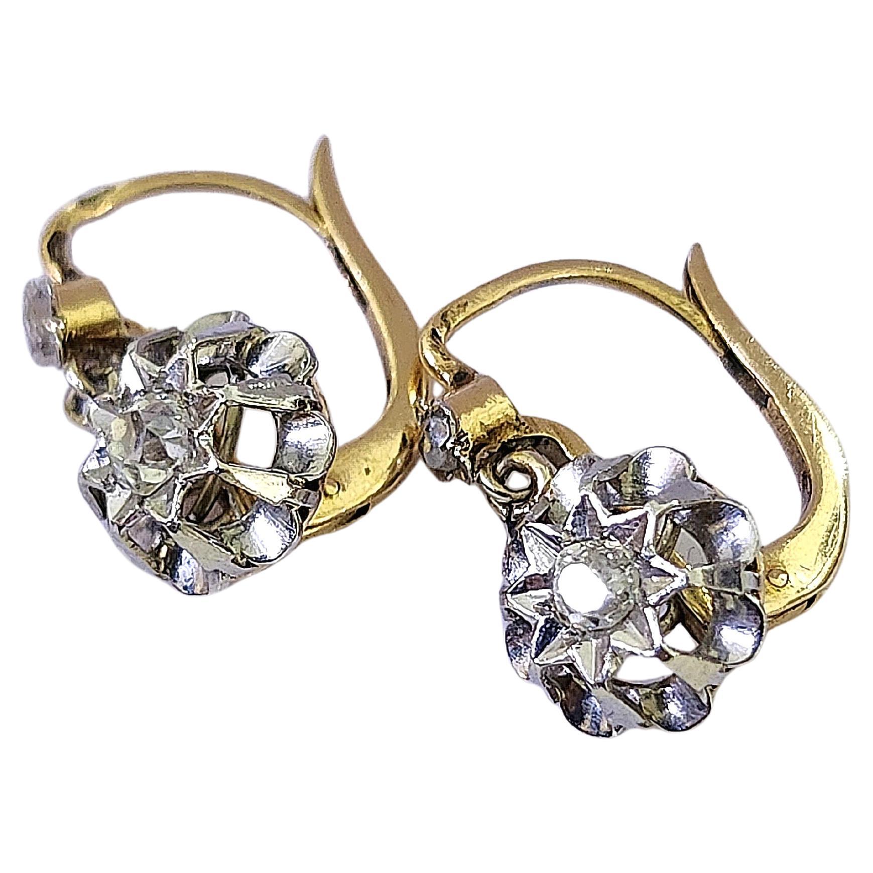 Boucles d
oreilles Antique French Diamond Gold