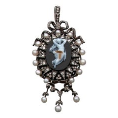 Antique French Diamond Pearl and Cameo Pendant