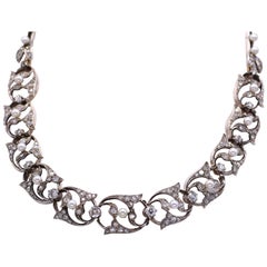 Antique French Diamond Pearl Collana in argento e oro 18 carati