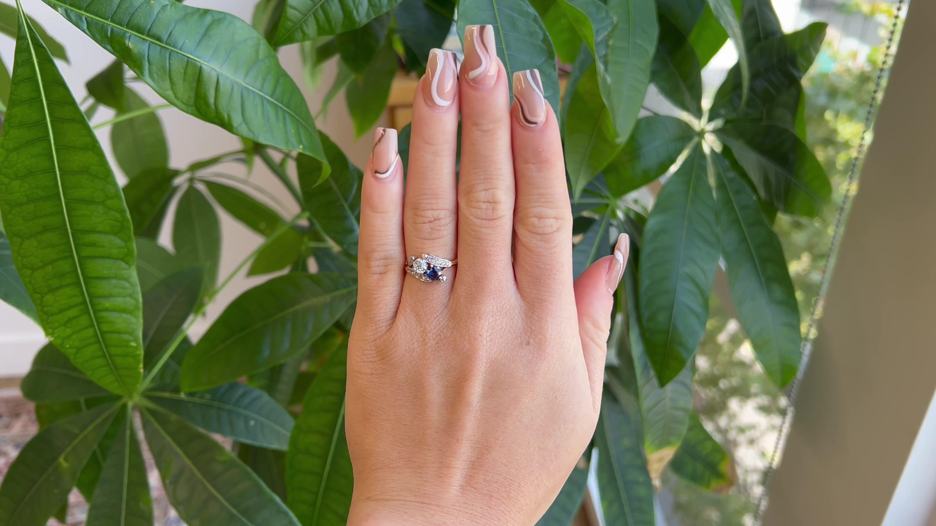 Antiker französischer Diamant-Saphir-Ring aus 18 Karat Gold und Platin Toi et Moi (Belle Époque)