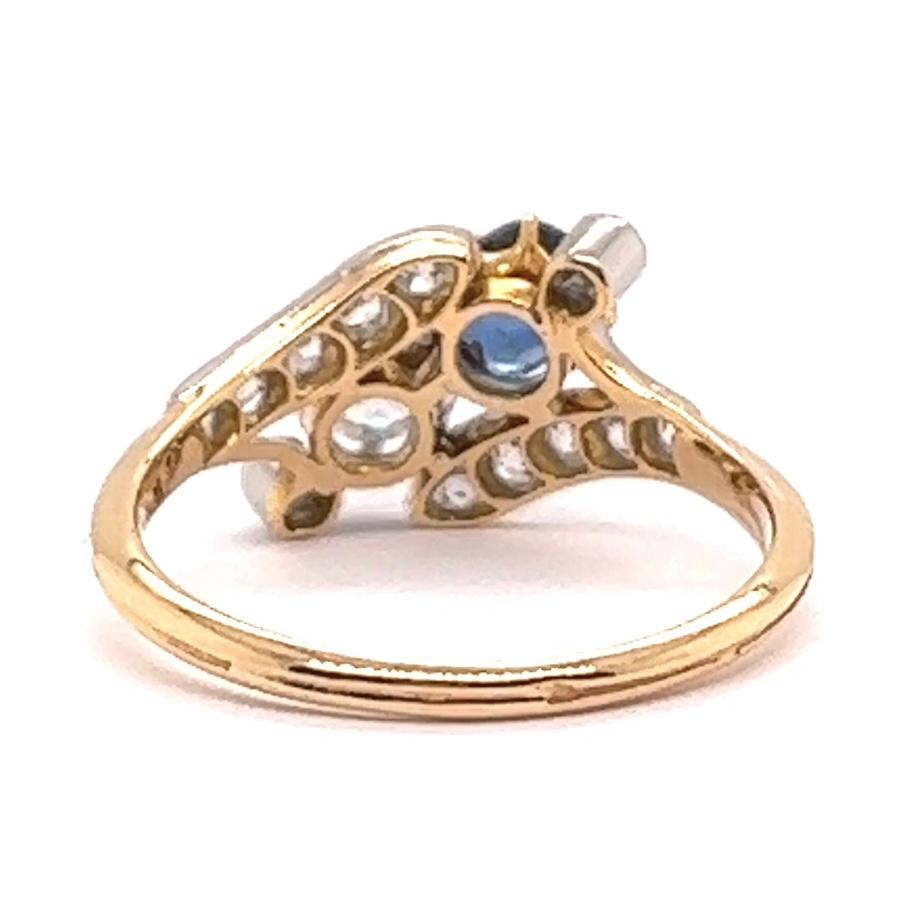 Antiker französischer Diamant-Saphir-Ring aus 18 Karat Gold und Platin Toi et Moi für Damen oder Herren