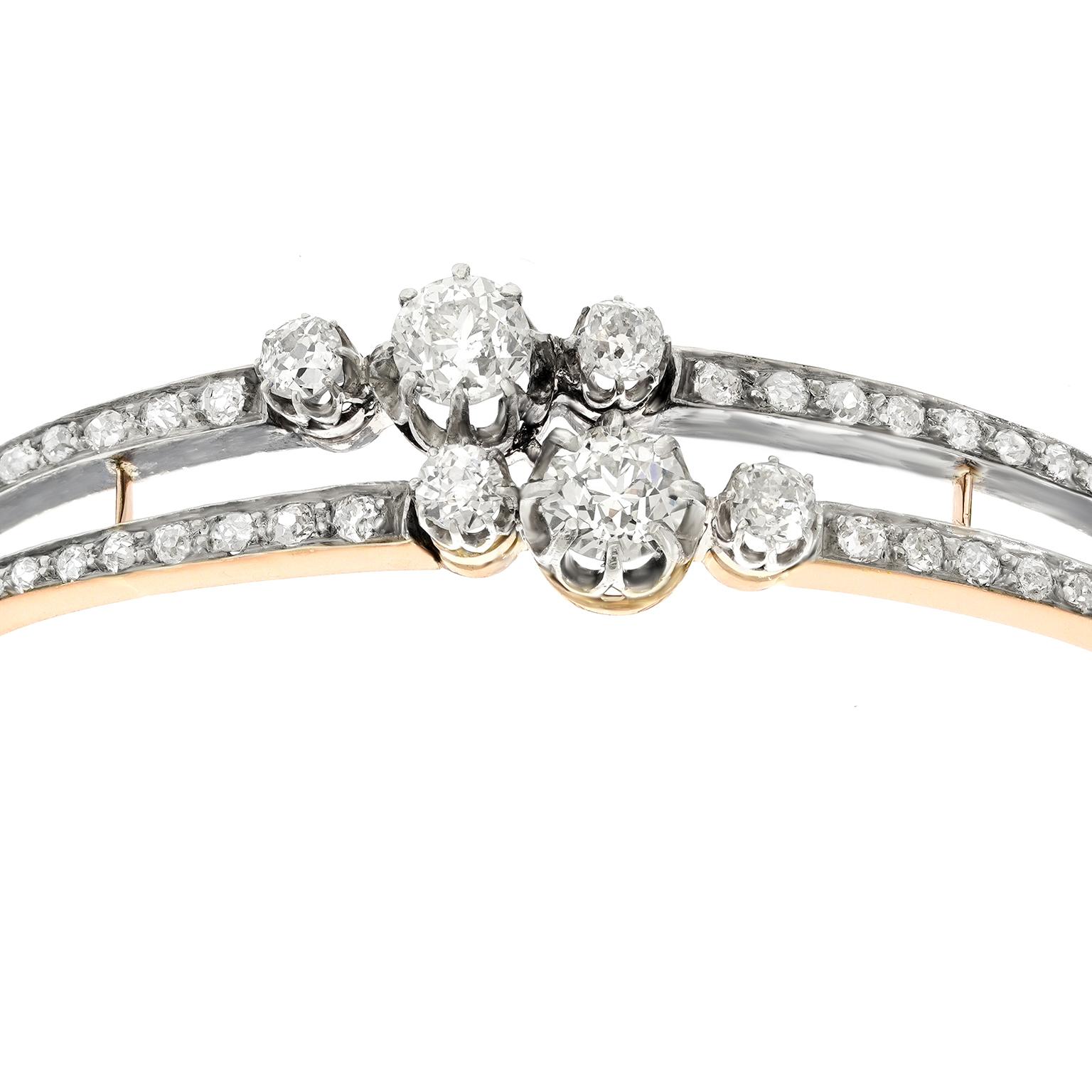 Old Mine Cut Antique French Diamond-set Bangle For Sale