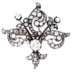 Antique French Diamond Silver 18 Karat Gold Brooch