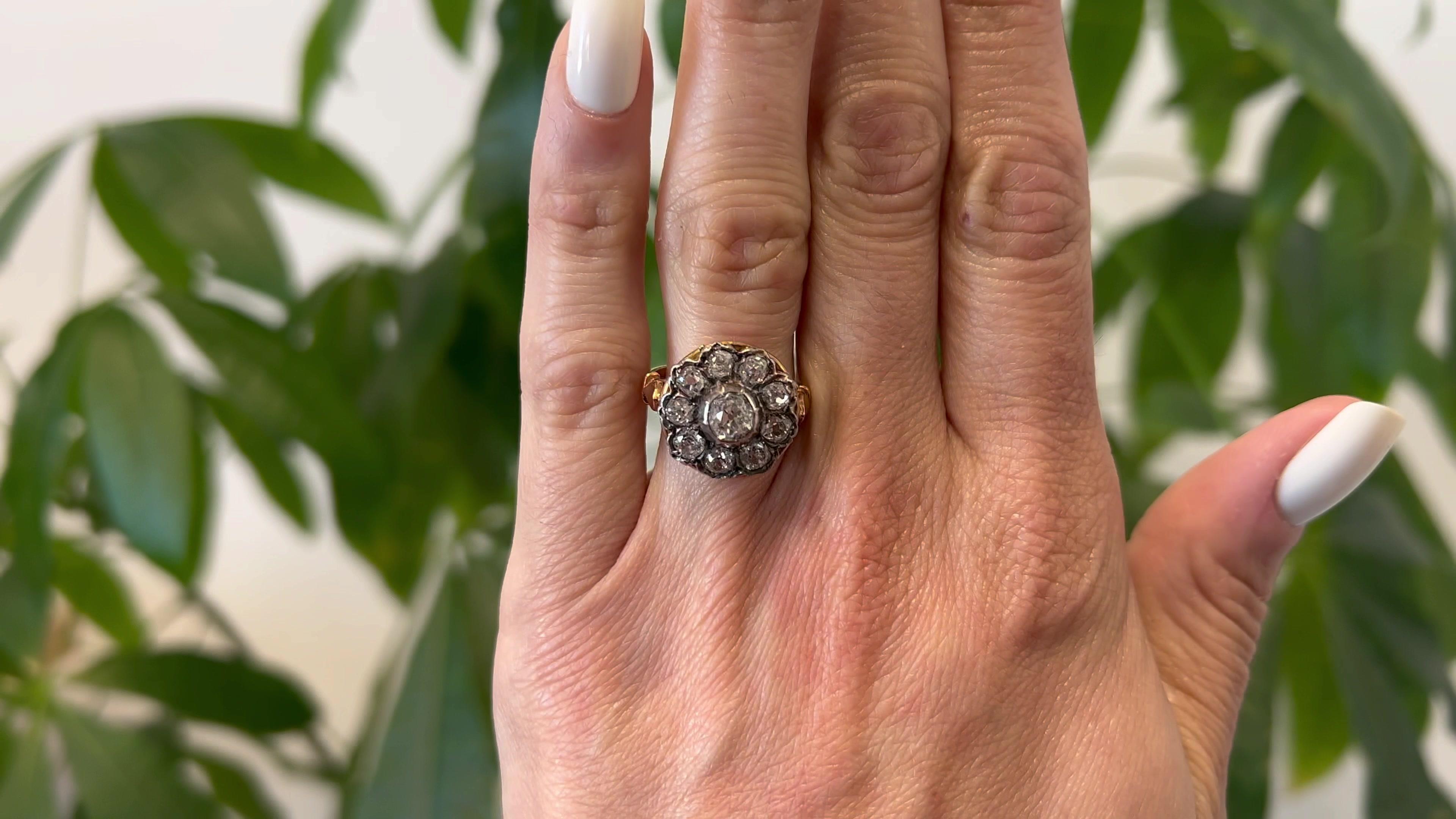 Antiker französischer Diamant-Silber-Cluster-Ring aus 18 Karat Roségold (Alteuropäischer Brillantschliff)