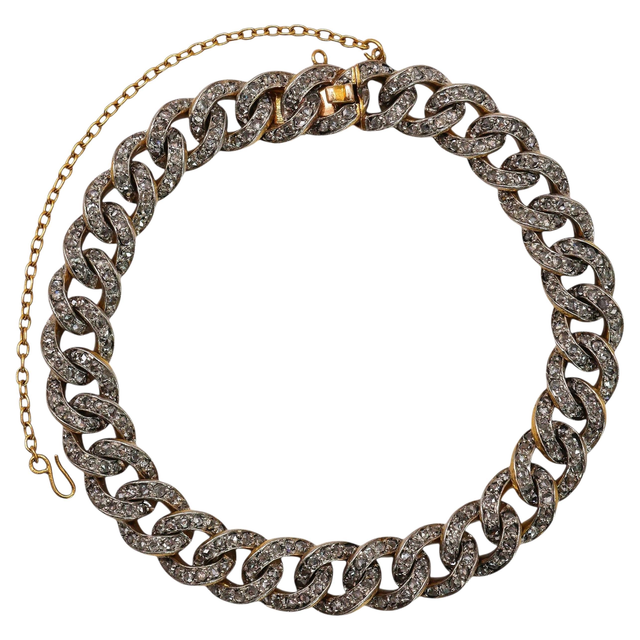 Antique French Diamond, Silver and Gold Curb Links Bracelet, Circa 1890 in vendita