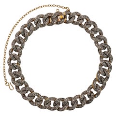 Antique French Diamond, Silver and Gold Curb Links Bracelet, Circa 1890