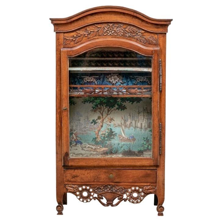 Antique French Diminutive Carved and Paint Decorated Display Cabinet For Sale