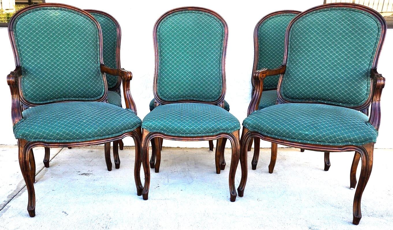 For full item description click on continue reading at the bottom of this page.

Offering one of our recent palm beach estate fine furniture acquisitions of a
set of 6 antique French walnut dining chairs.

Set includes 4 side and 2