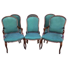 Antique French Dining Chairs Walnut, Set of 6