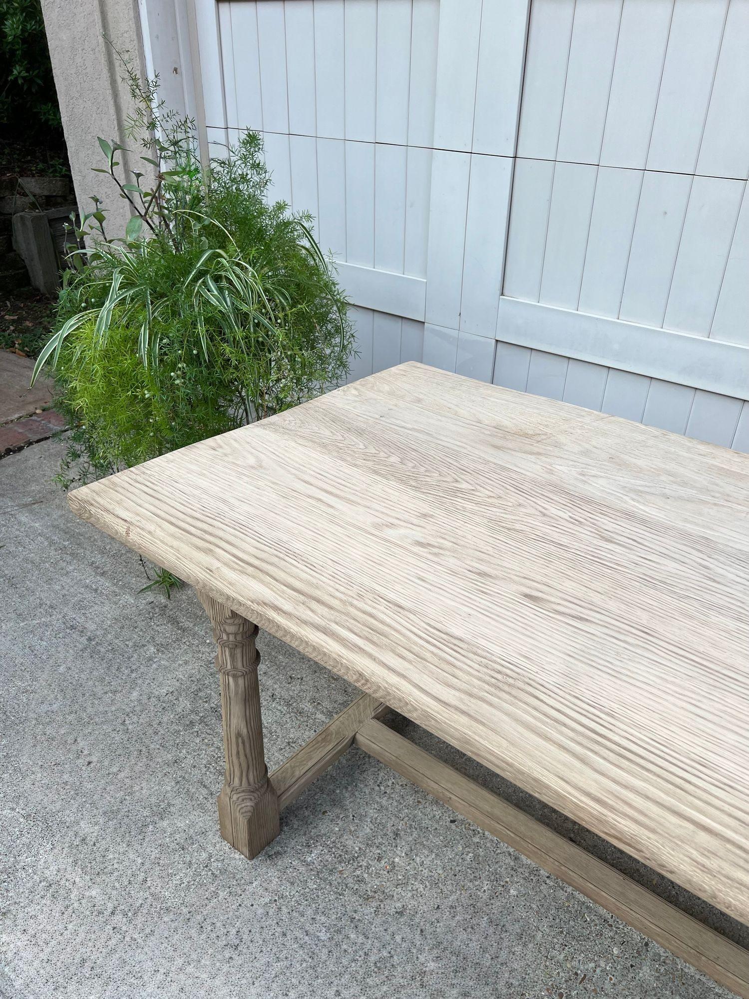 Antique French Dining Farm Bakers Table Bleached Oak Baluster Leg c1920 For Sale 5