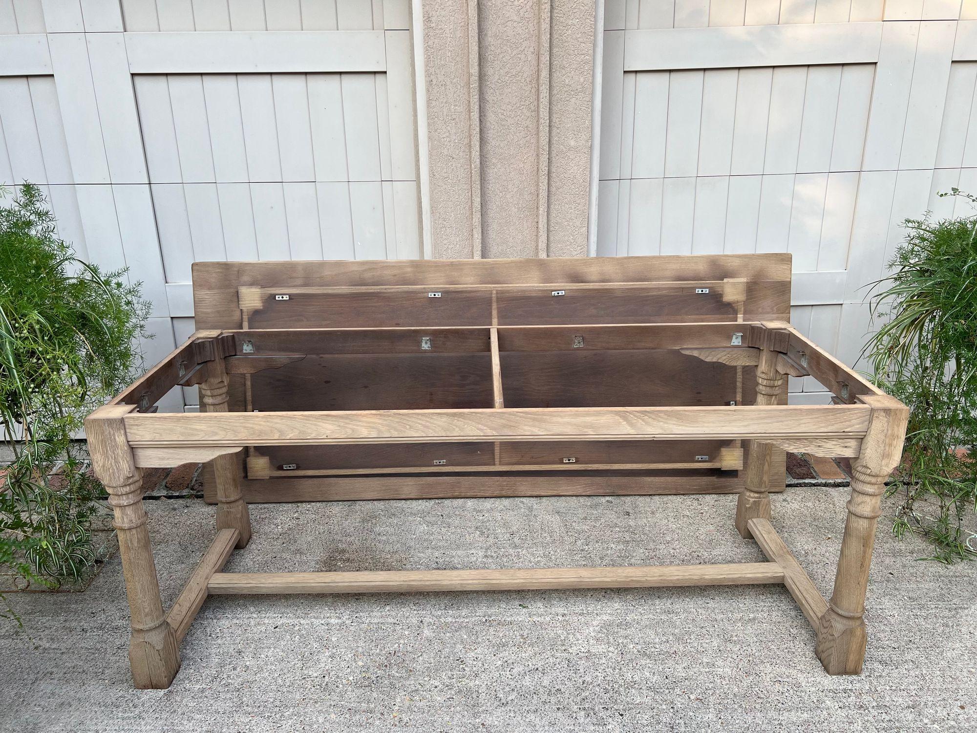 Antique French Dining Farm Bakers Table Bleached Oak Baluster Leg c1920 For Sale 7