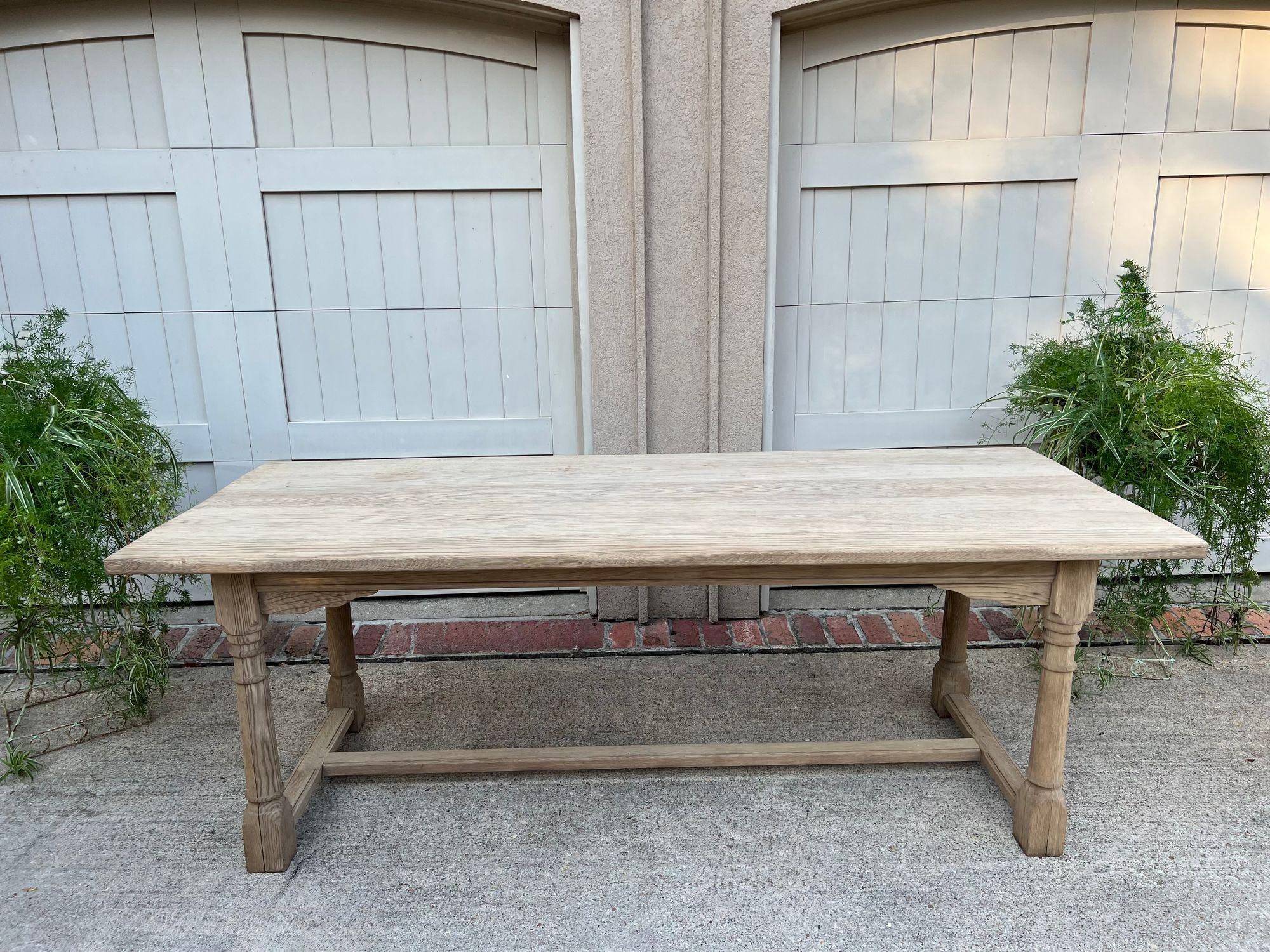 Antique French Dining Farm Bakers Table Bleached Oak Baluster Leg c1920 For Sale 8