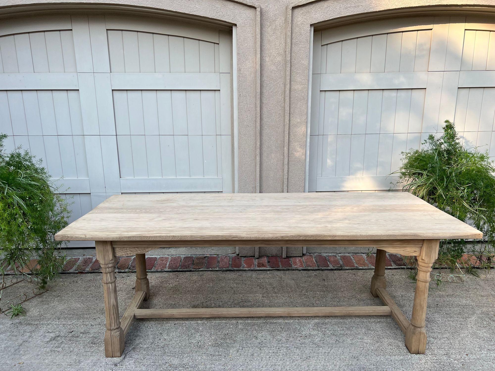 Antique French Dining Farm Bakers Table Bleached Oak Baluster Leg c1920 For Sale 9