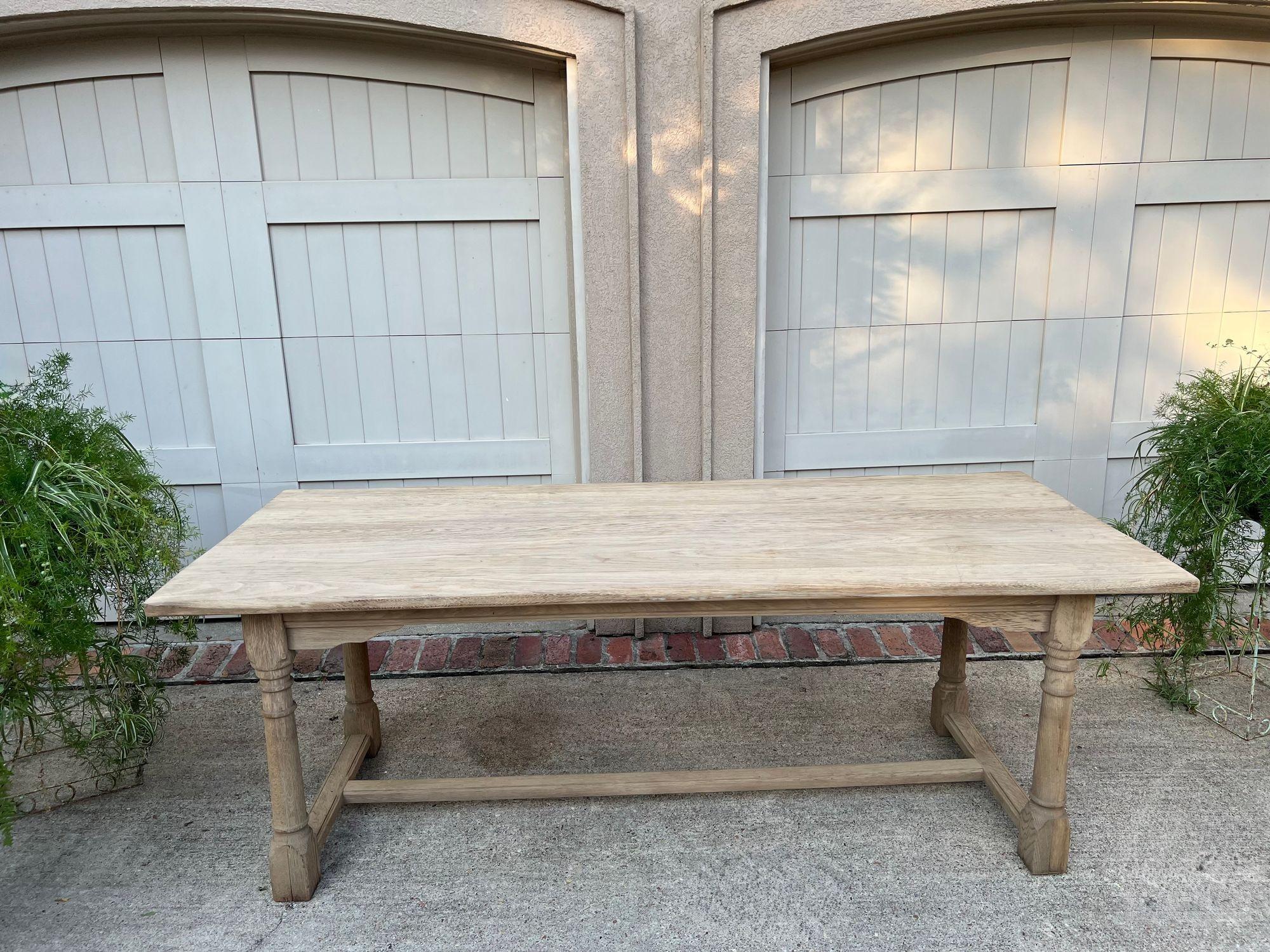 Antique French Dining Farm Bakers Table Bleached Oak Baluster Leg c1920 For Sale 10
