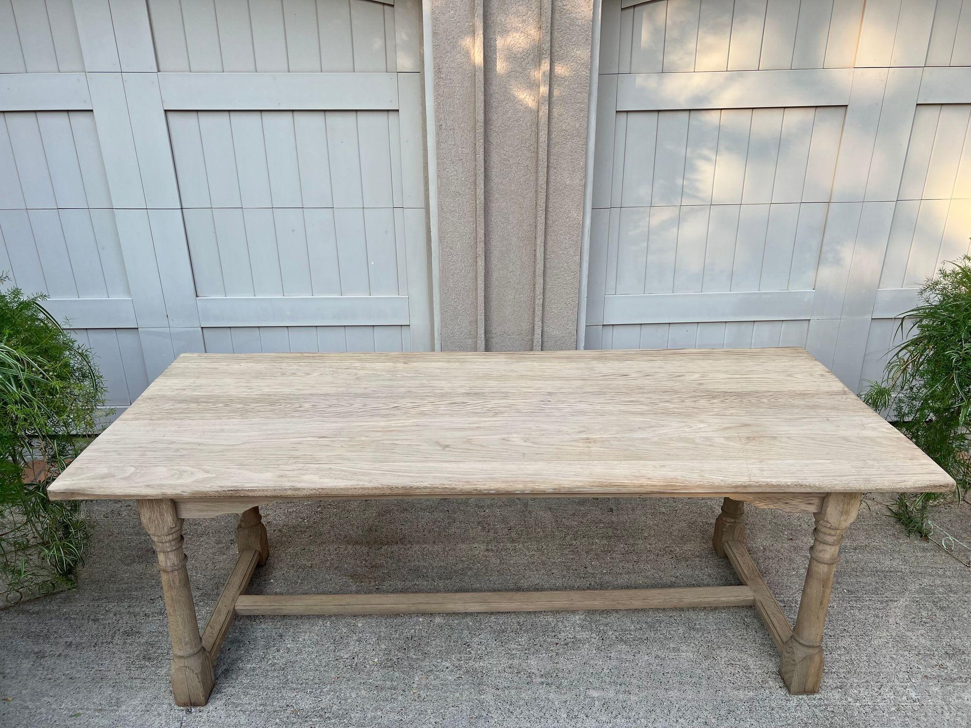 Antique French Dining Farm Bakers Table Bleached Oak Baluster Leg c1920 For Sale 11