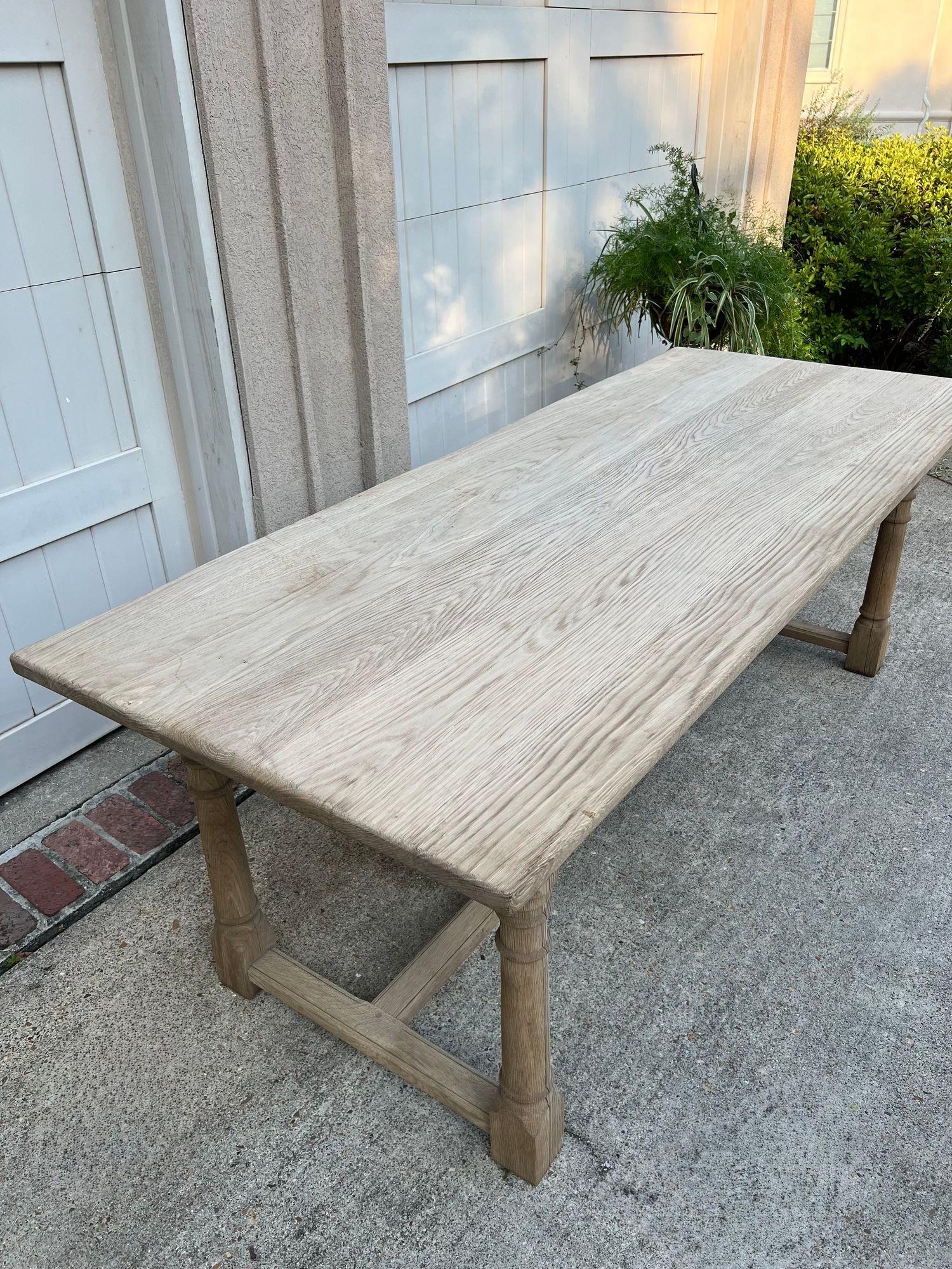 Antique French Dining Farm Bakers Table Bleached Oak Baluster Leg c1920 For Sale 12