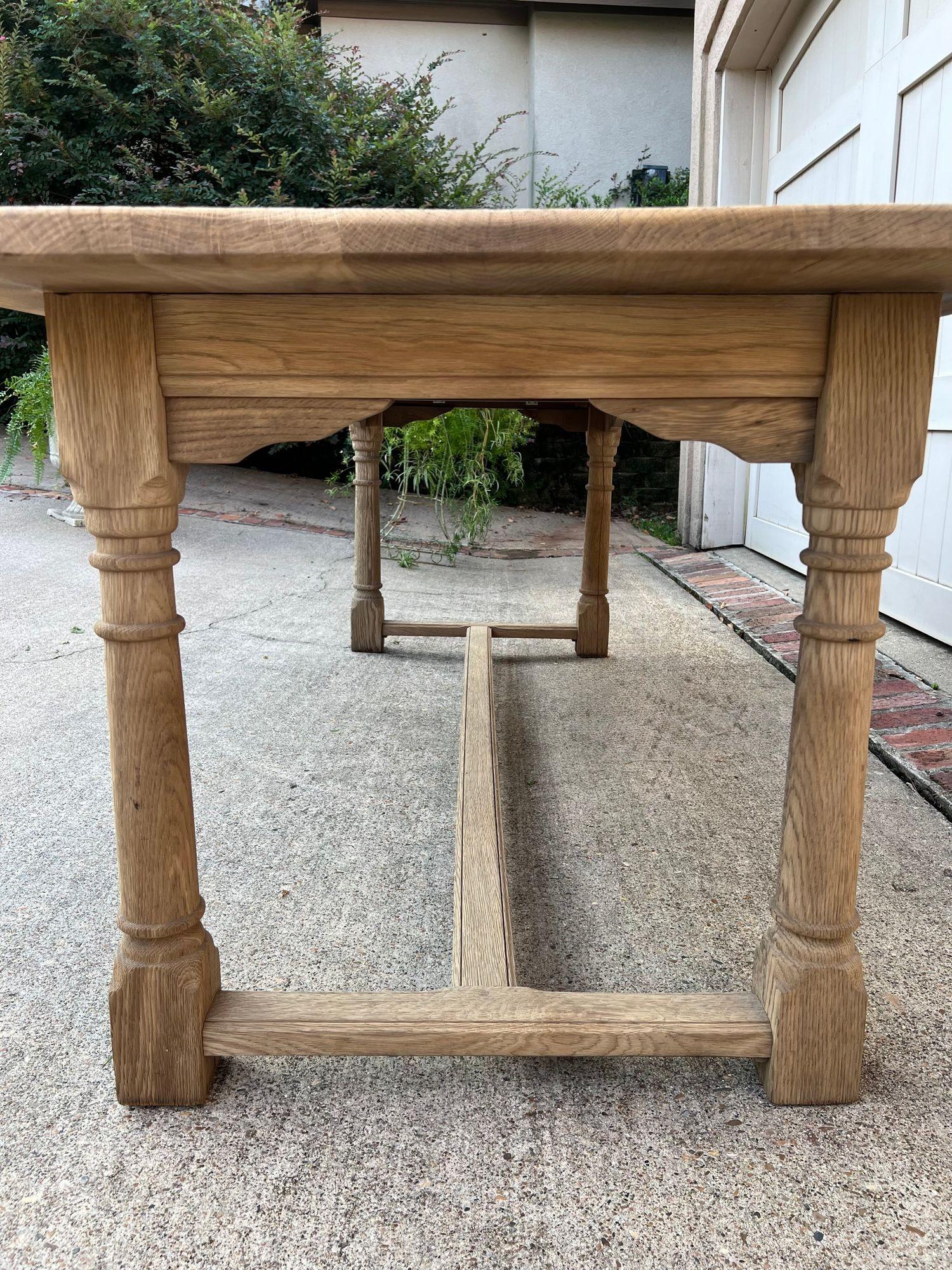 Antique French Dining Farm Bakers Table Bleached Oak Baluster Leg c1920 For Sale 13
