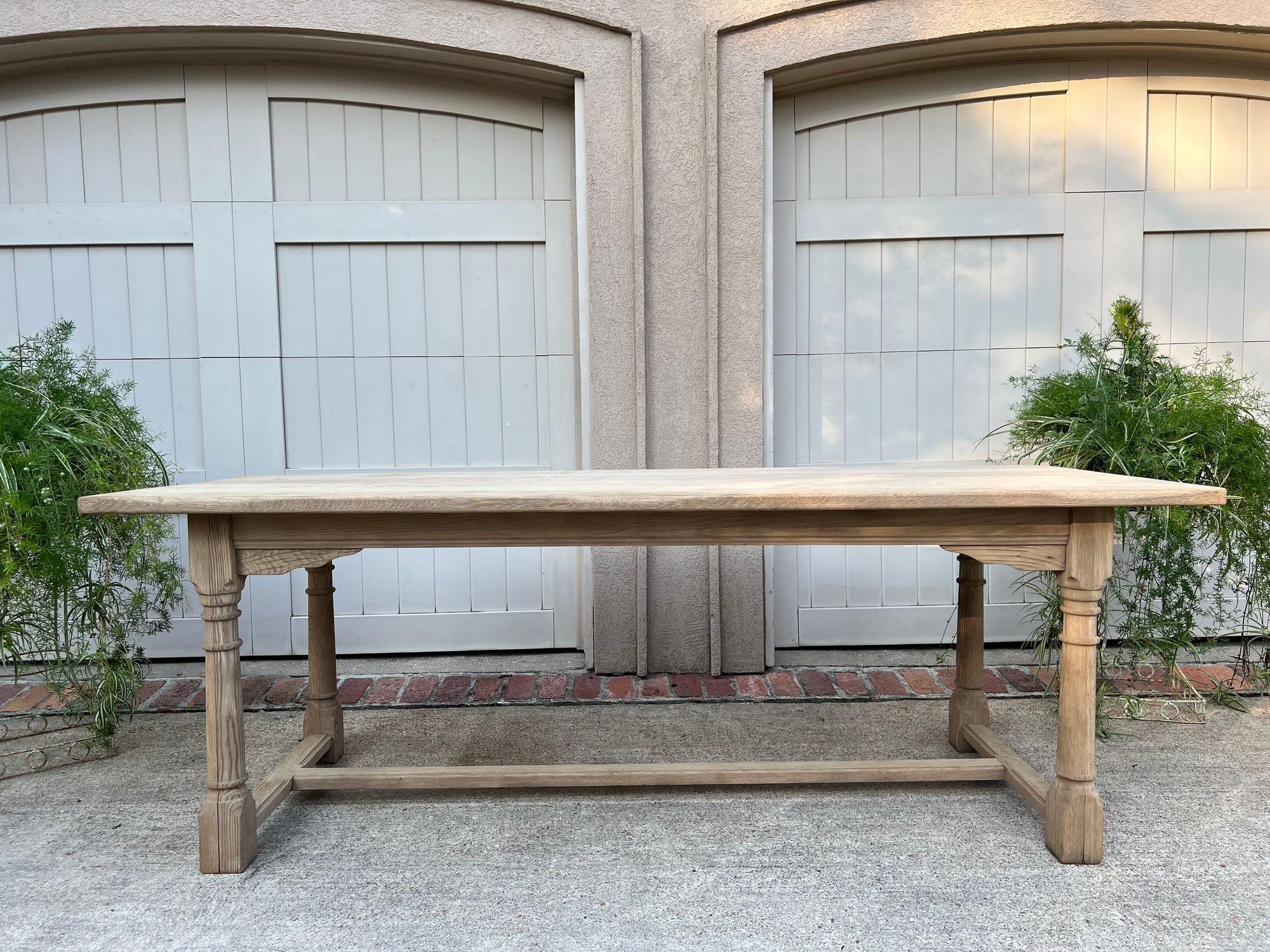 French Provincial Antique French Dining Farm Bakers Table Bleached Oak Baluster Leg c1920 For Sale