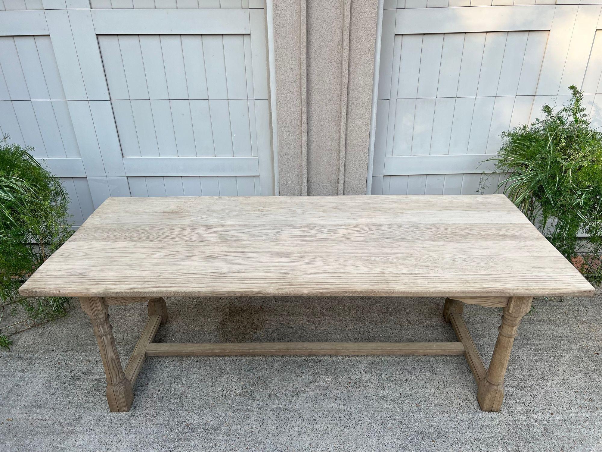 Early 20th Century Antique French Dining Farm Bakers Table Bleached Oak Baluster Leg c1920 For Sale