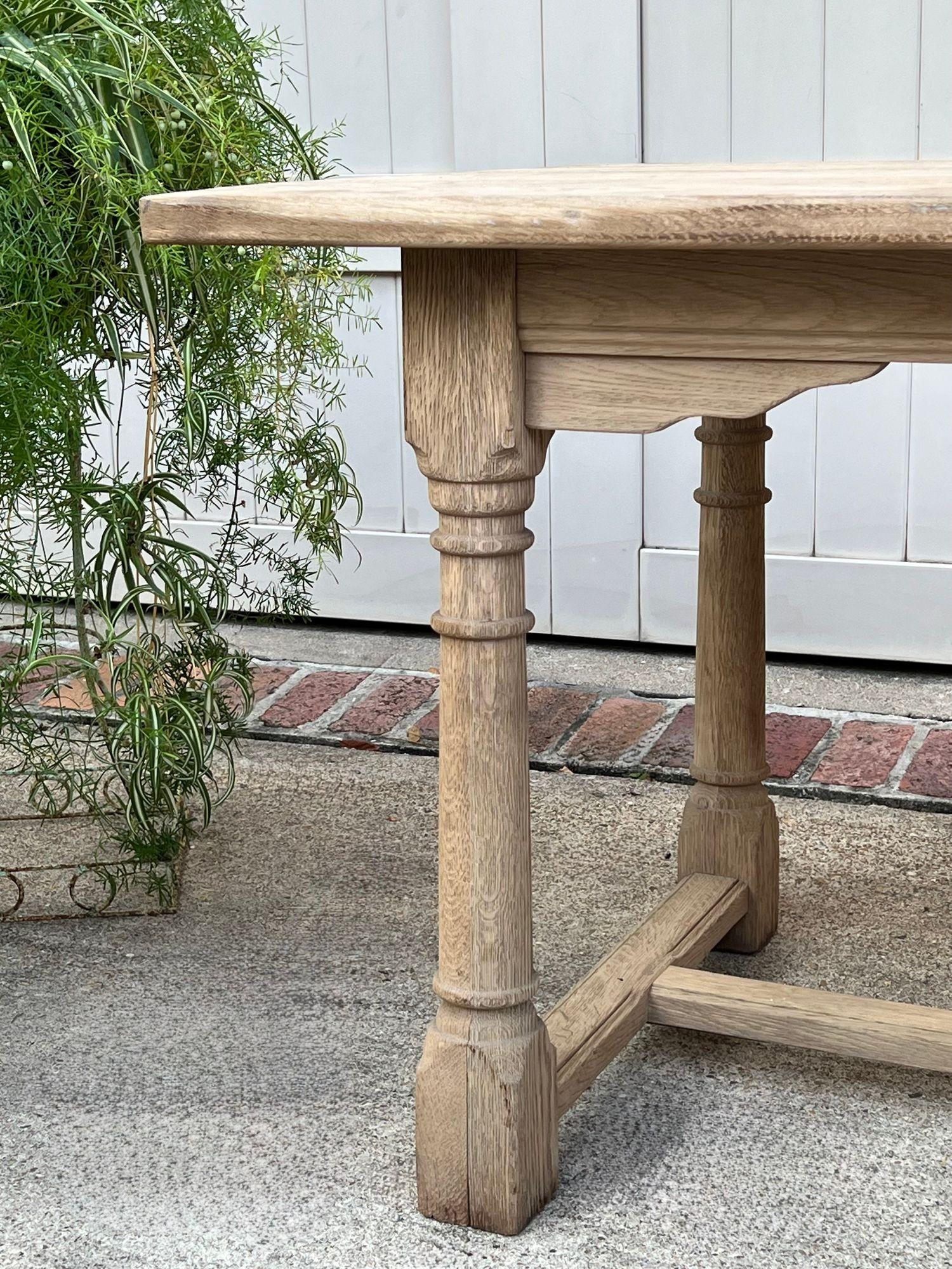 Antique French Dining Farm Bakers Table Bleached Oak Baluster Leg c1920 For Sale 1