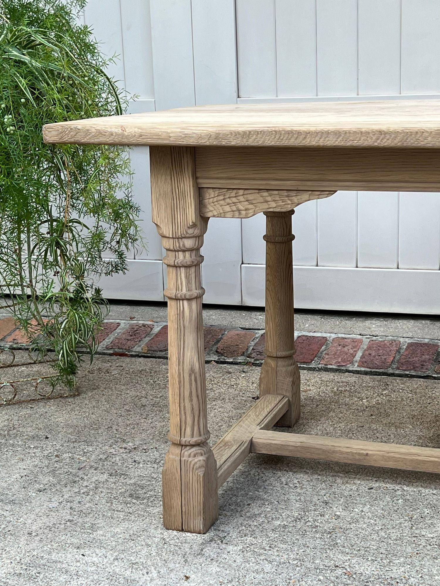 Antique French Dining Farm Bakers Table Bleached Oak Baluster Leg c1920 For Sale 2