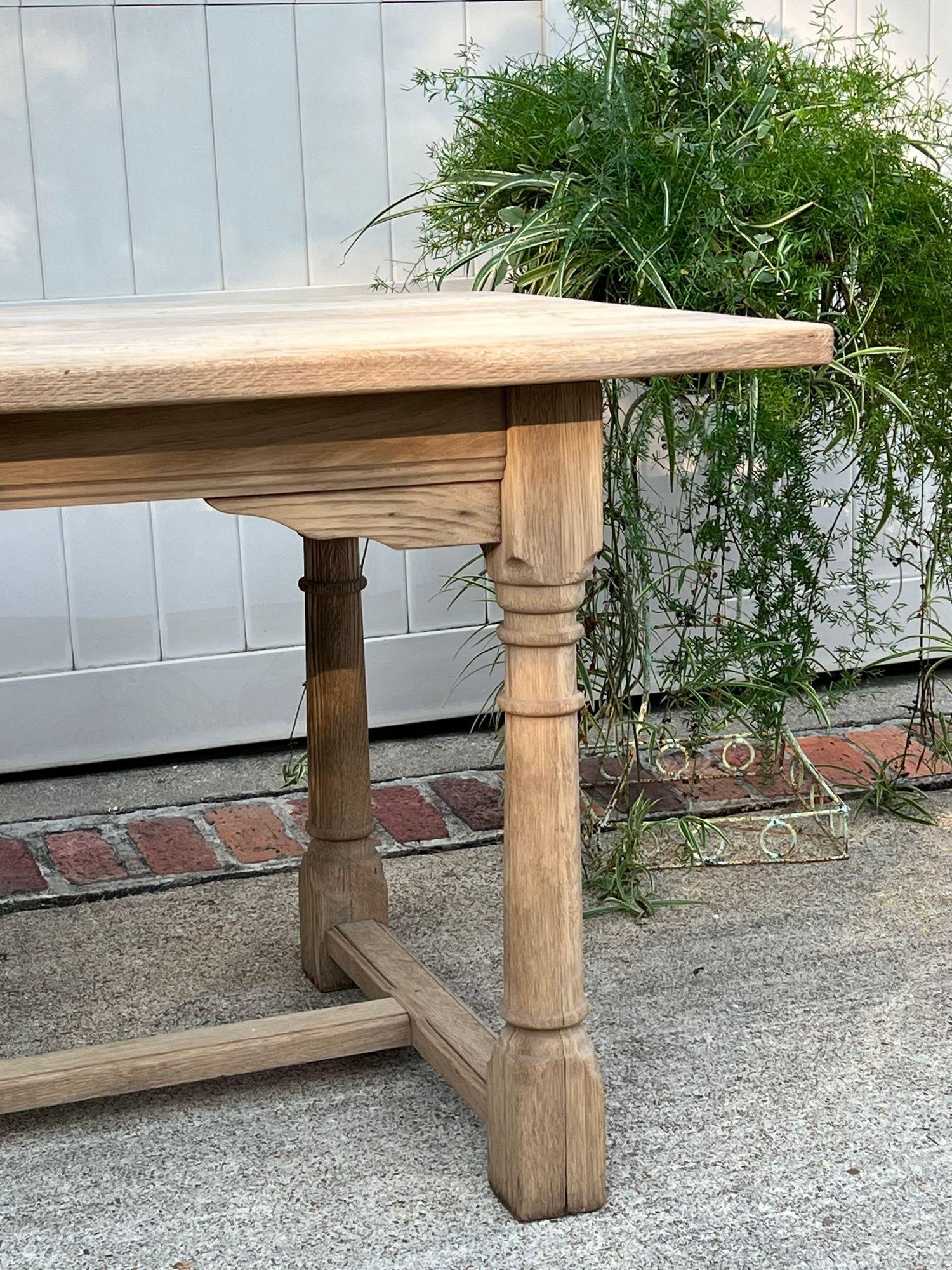 Antique French Dining Farm Bakers Table Bleached Oak Baluster Leg c1920 For Sale 3