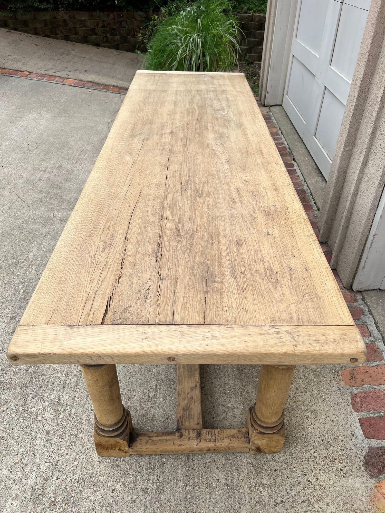 Antique French Dining Farm Table Bleached CARVED Oak 8 ft. LARGE c1880 For Sale 6