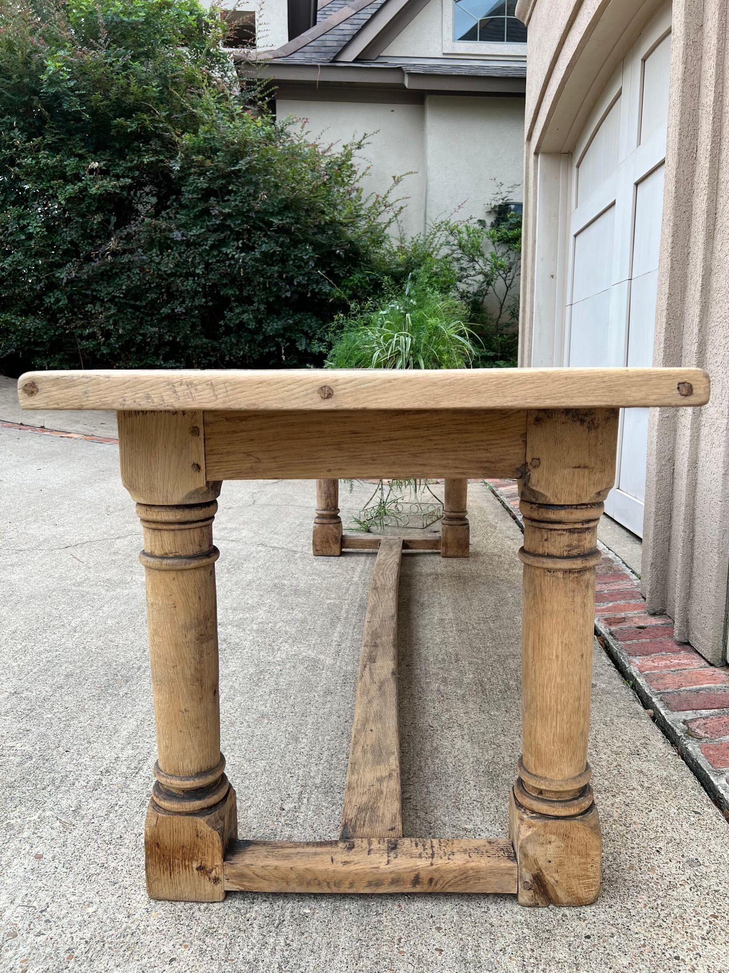Antique French Dining Farm Table Bleached CARVED Oak 8 ft. LARGE c1880 For Sale 7