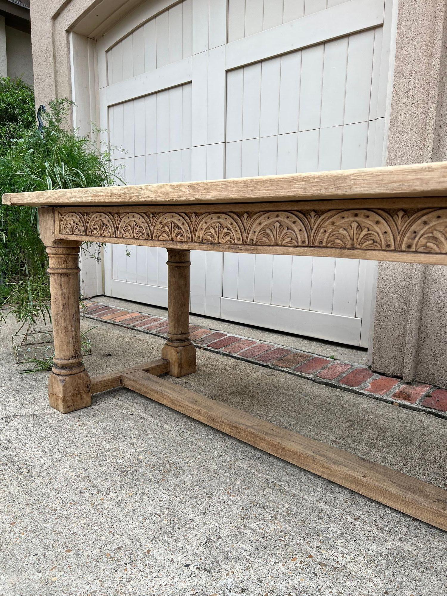 Antique French Dining Farm Table Bleached CARVED Oak 8 ft. LARGE c1880 For Sale 11