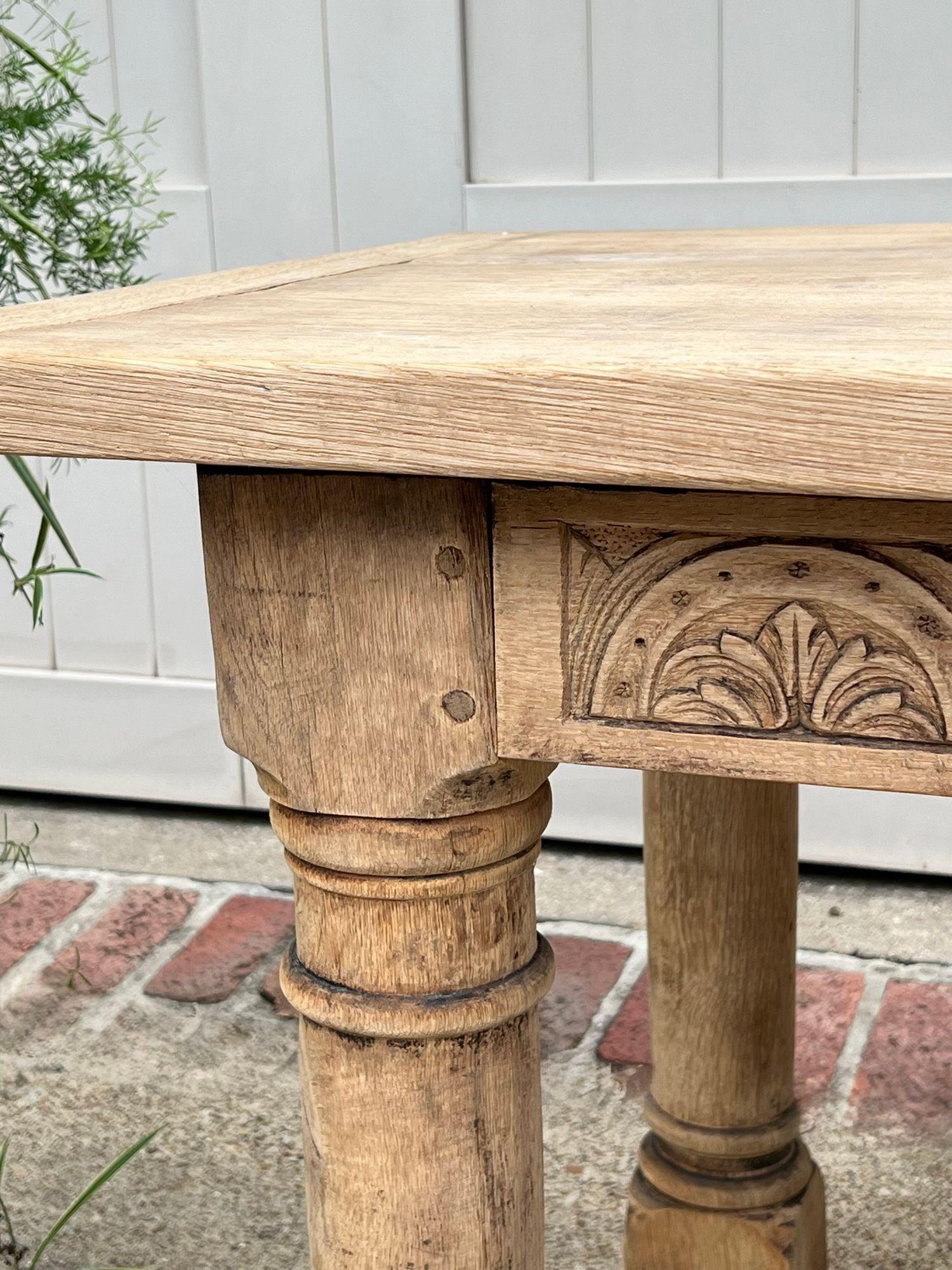 Antique French Dining Farm Table Bleached CARVED Oak 8 ft. LARGE c1880 For Sale 12
