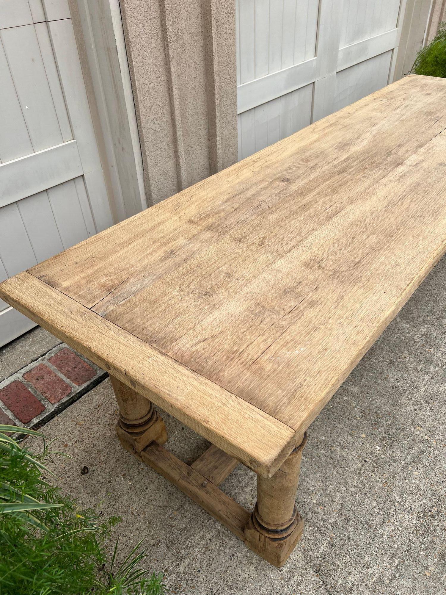 Antique French Dining Farm Table Bleached CARVED Oak 8 ft. LARGE c1880 For Sale 13