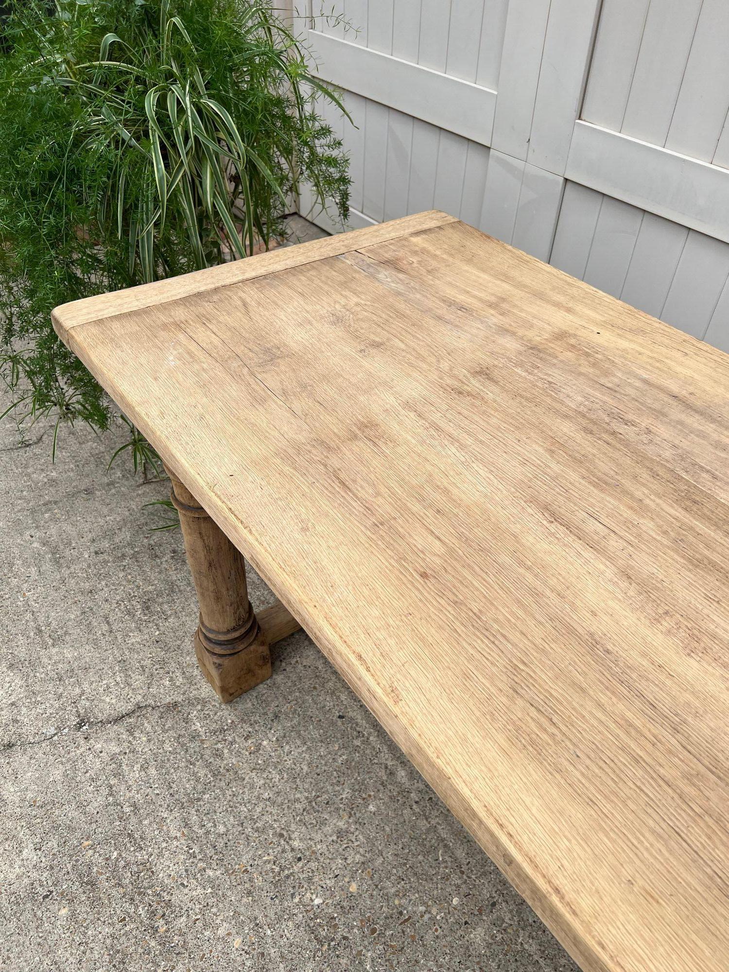 Antique French Dining Farm Table Bleached CARVED Oak 8 ft. LARGE c1880 For Sale 14