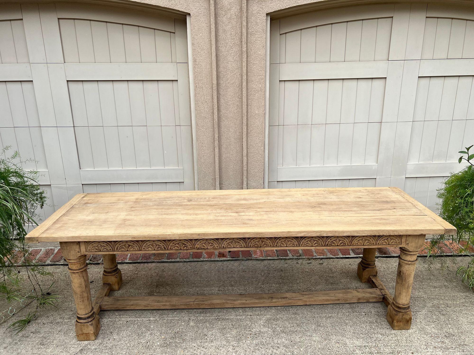 Antique French Dining Farm Table Bleached CARVED Oak 8 ft. LARGE c1880.

Direct from France, a true antique French farm/ dining table in a VERY large 96” (8 ft) length!

Solid oak, with a gorgeous patina, the original finish has been beautifully
