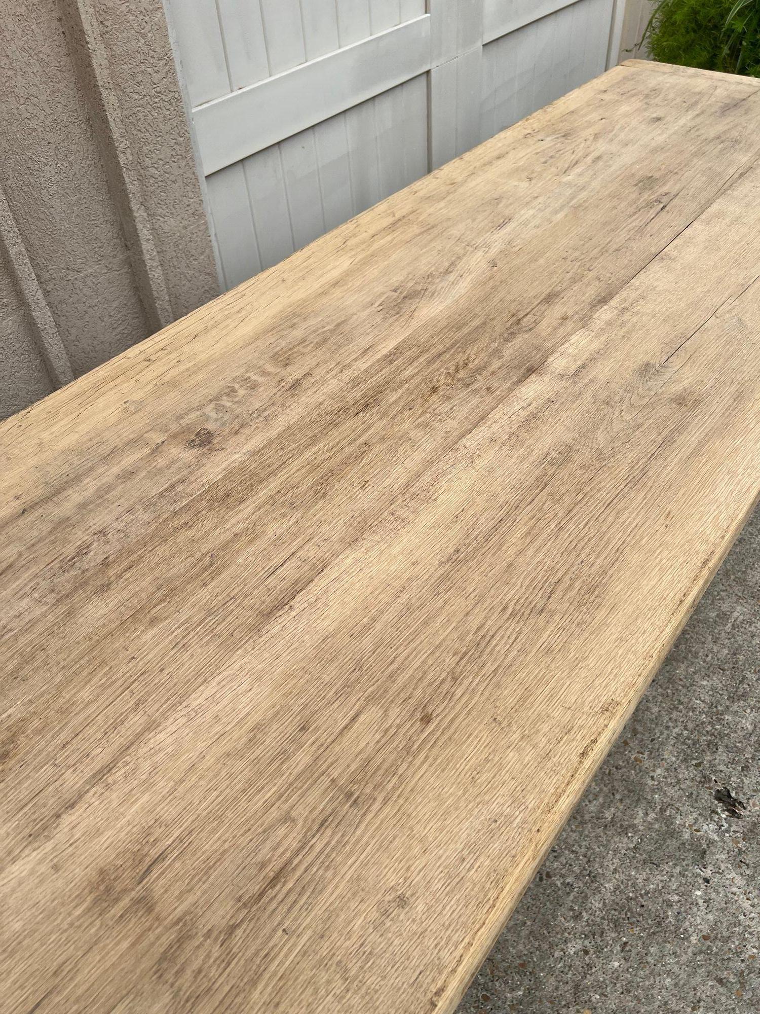 Antique French Dining Farm Table Bleached CARVED Oak 8 ft. LARGE c1880 For Sale 16