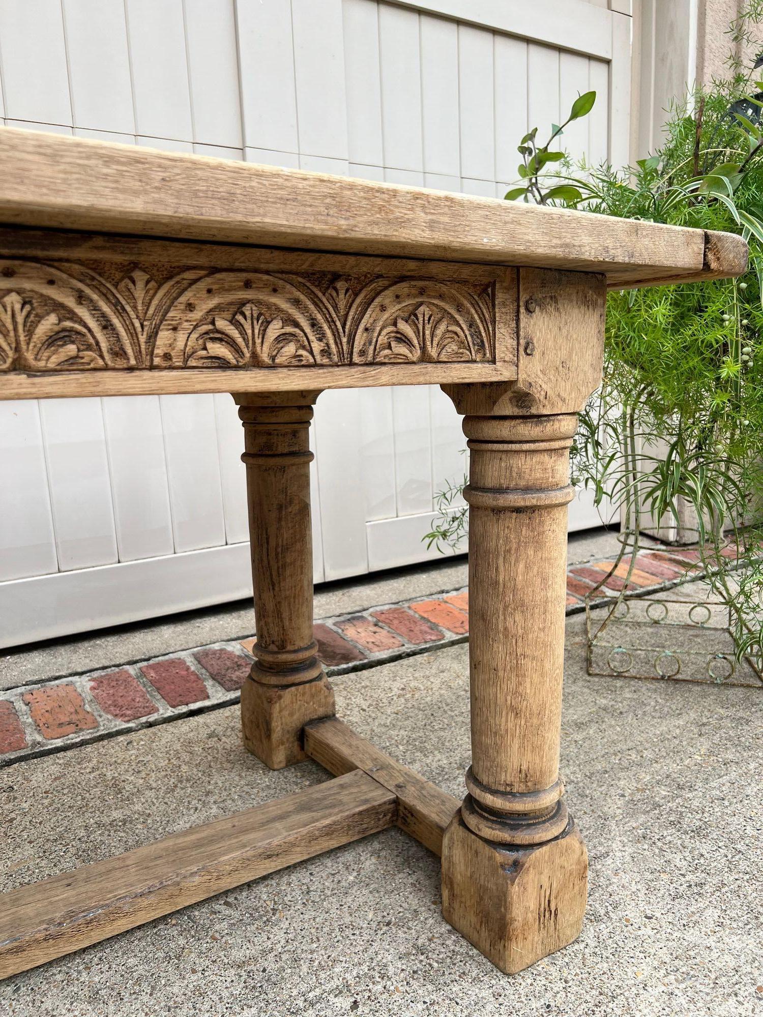 Antique French Dining Farm Table Bleached CARVED Oak 8 ft. LARGE c1880 For Sale 5