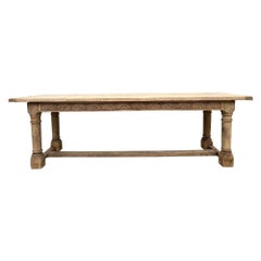 Antique French Dining Farm Table Bleached CARVED Oak 8 ft. LARGE c1880