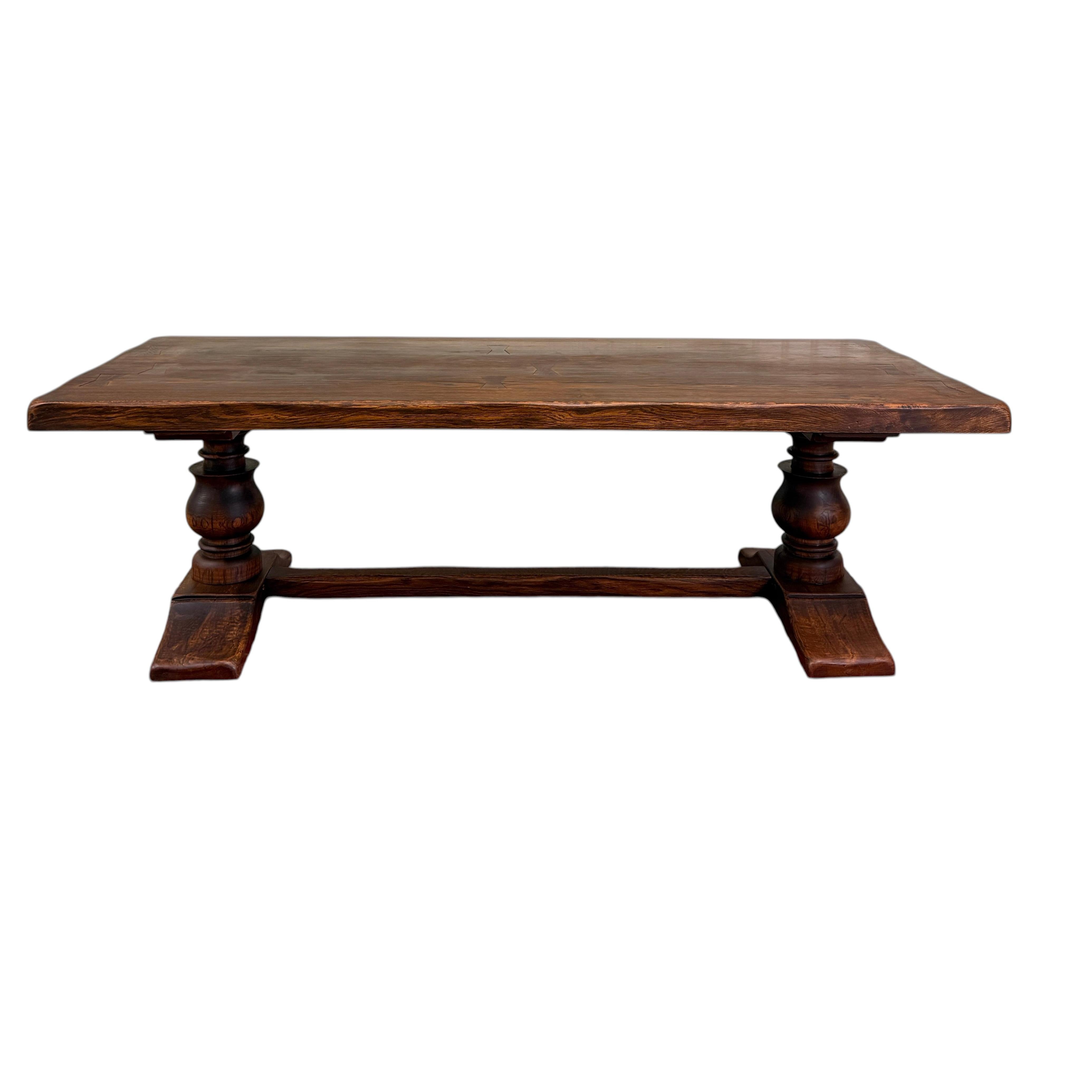 Antique French Dining Farmhouse Monk Refectory Monastery Table Baluster Pedestal For Sale