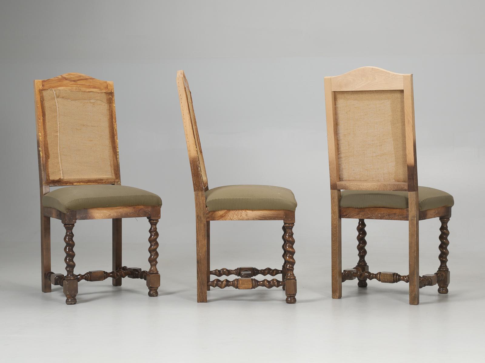 Antique French Dining Room Chairs, Barley Twist Legs, Requiring New Upholstery For Sale 3