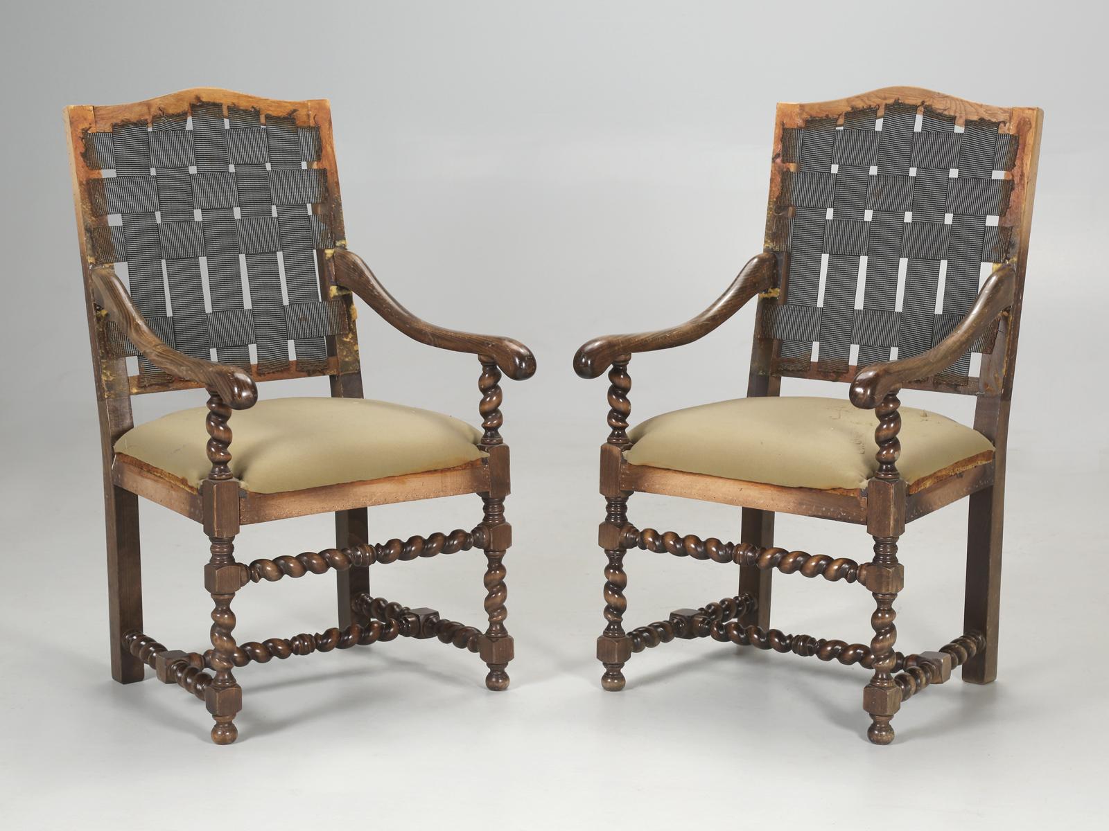 Antique French Dining Room Chairs, Barley Twist Legs, Requiring New Upholstery For Sale 4
