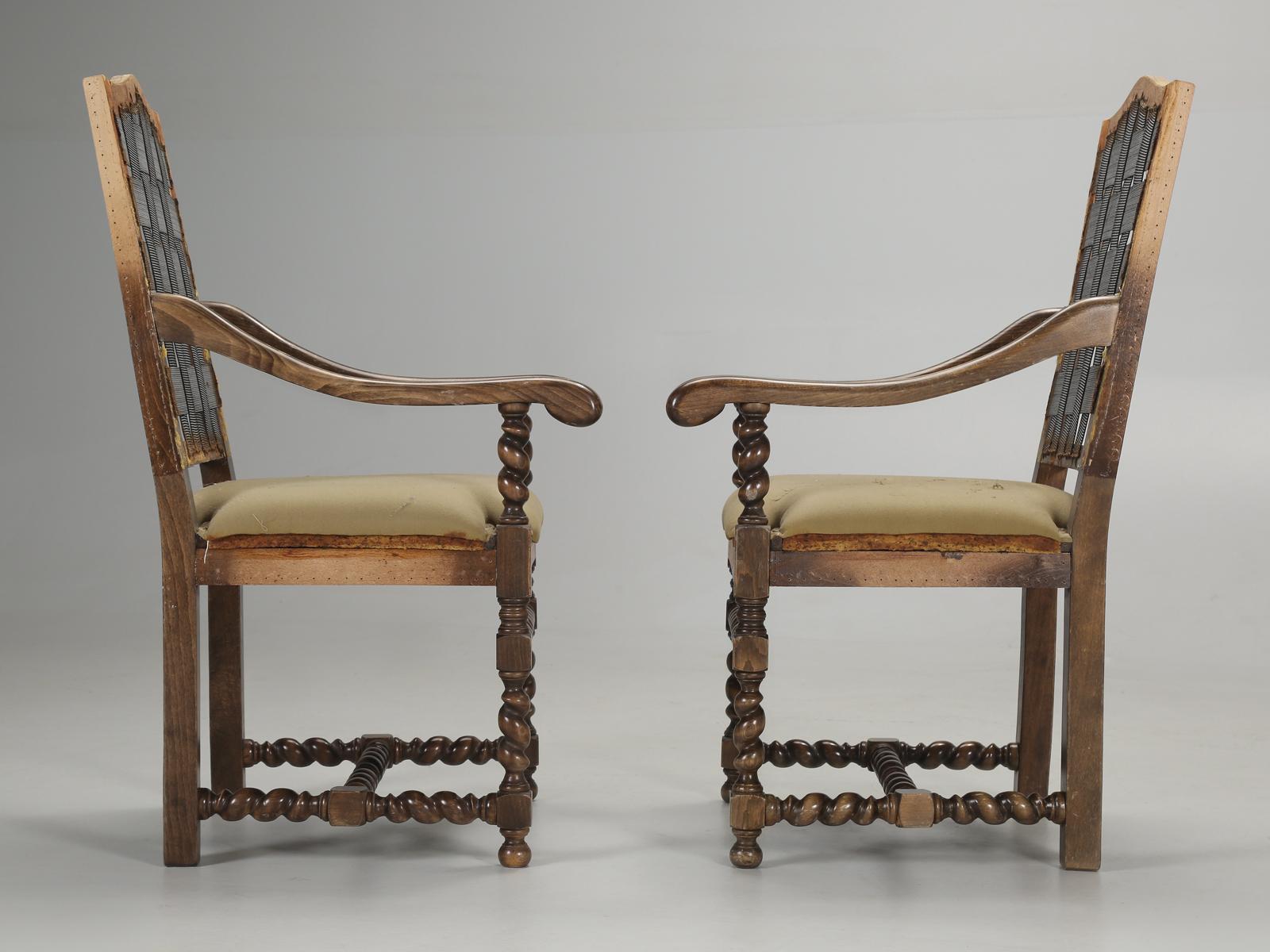 Antique French Dining Room Chairs, Barley Twist Legs, Requiring New Upholstery For Sale 10