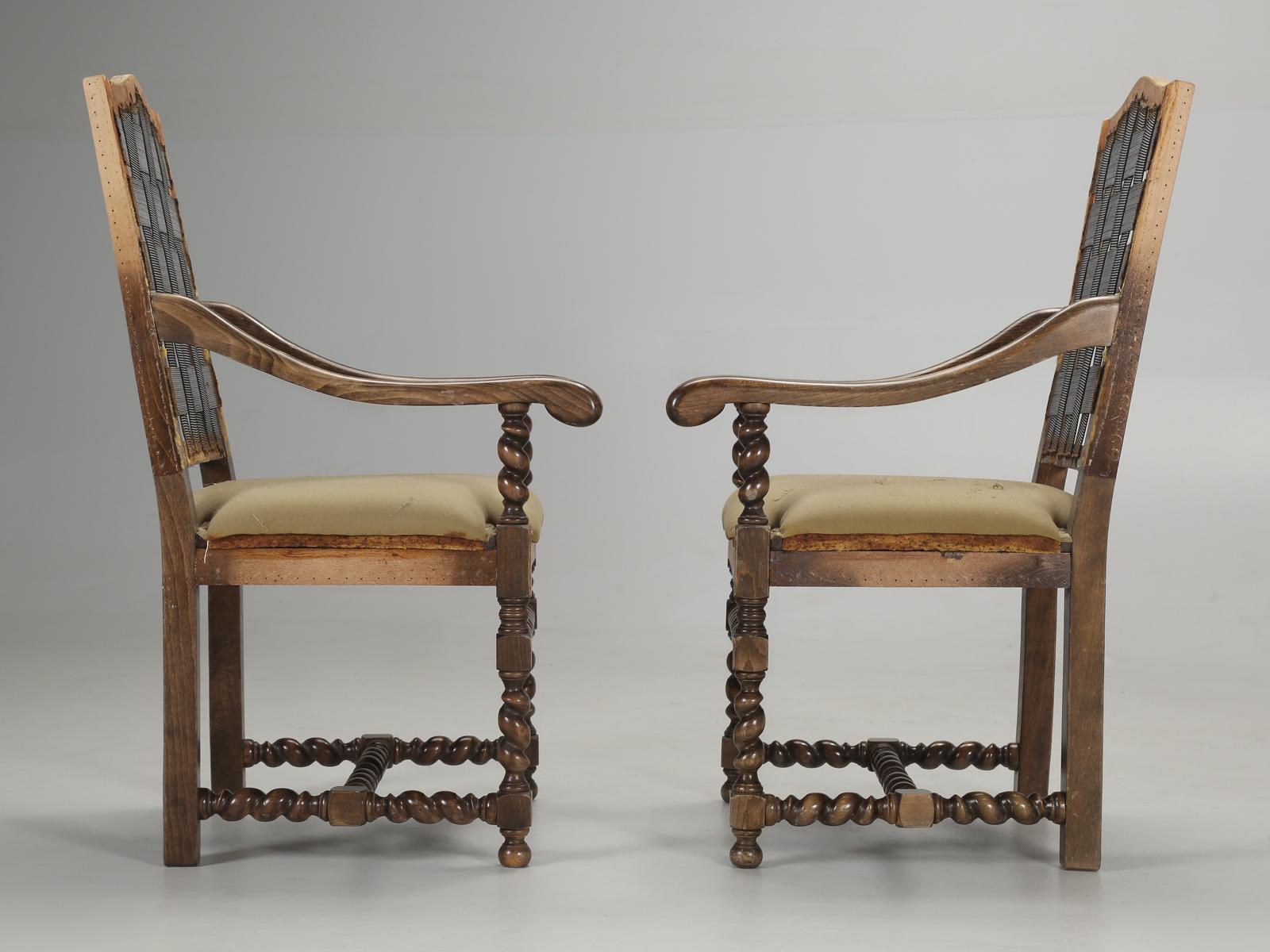 Antique French Dining Room Chairs, Barley Twist Legs, Requiring New Upholstery 10